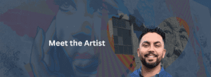 Mural of Hope Winner Announcement. Pictured is Artist Steve Camacho Nunez with some of his art.